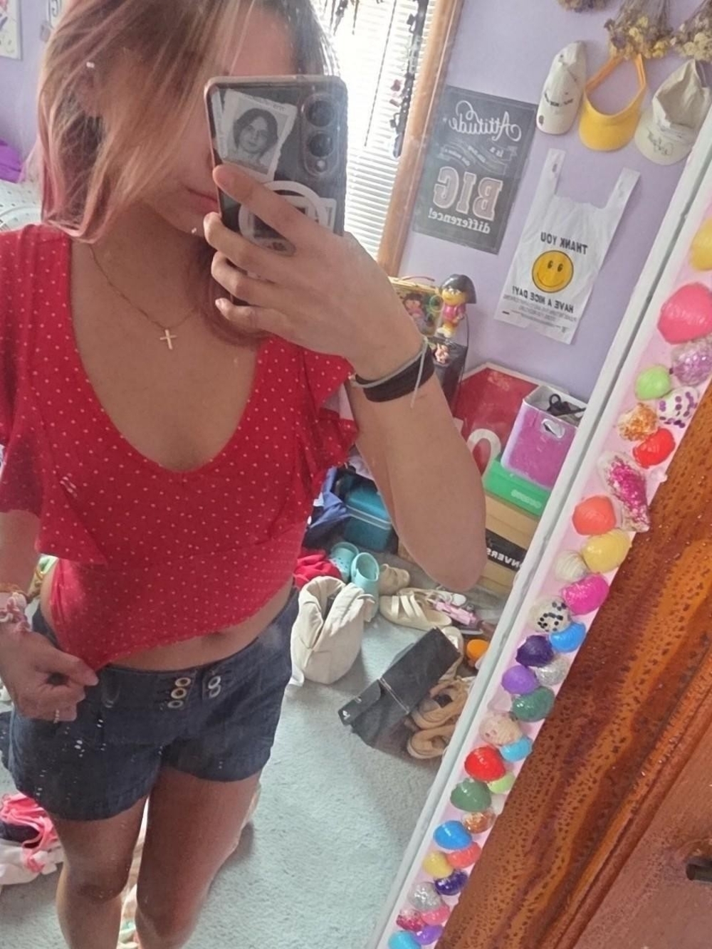 Forever 21 Red Polka Dot Ruffle Sleeve Crop Top